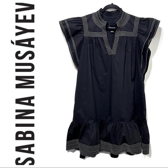 SABINA MUSÁYEV Black Ruffle Swing Dress Size M - Picture 1 of 12